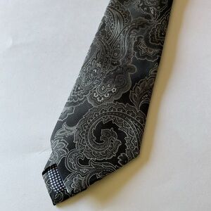 ETON SILK TIE PAISLEY PRINT BLACK AND GRAY OS NWOT